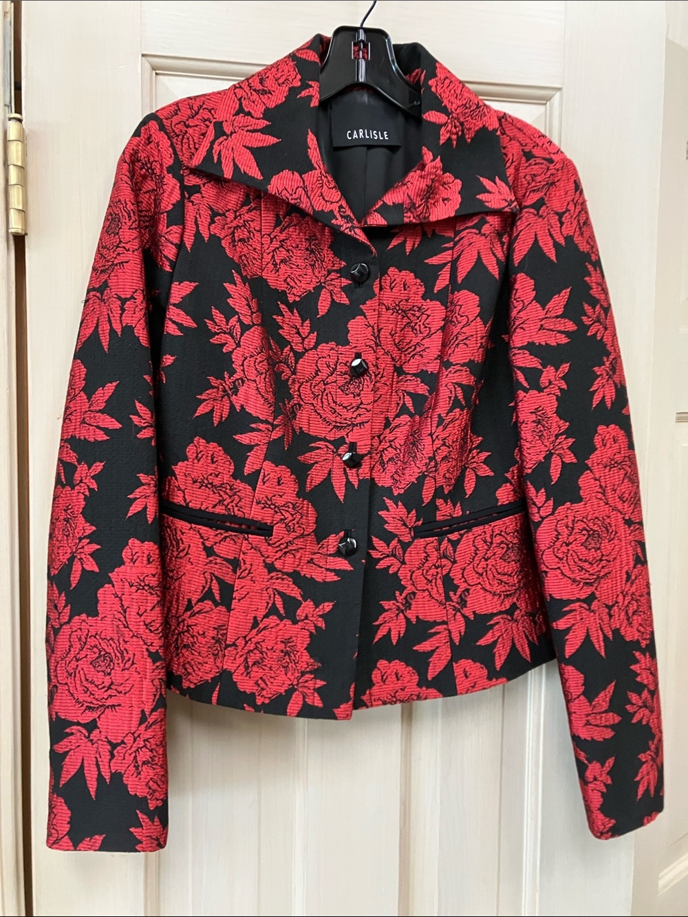 Carlisle Black Jacket with Red Floral Jacquard